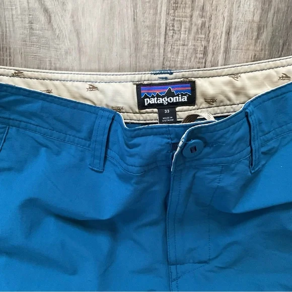 Patagonia Shorts Mens 33 Blue Hybrid Walk Wavefarer Drawstring Outdoor Hiking - Picture 2 of 4